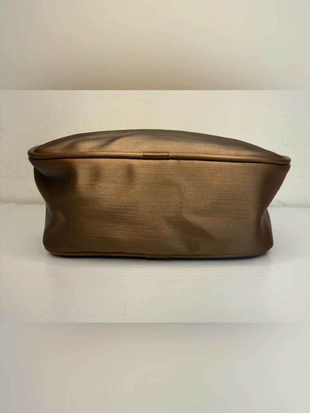 Elizabeth Arden Satin Bronze Gold Tone Zipper Cosmetic Pouch